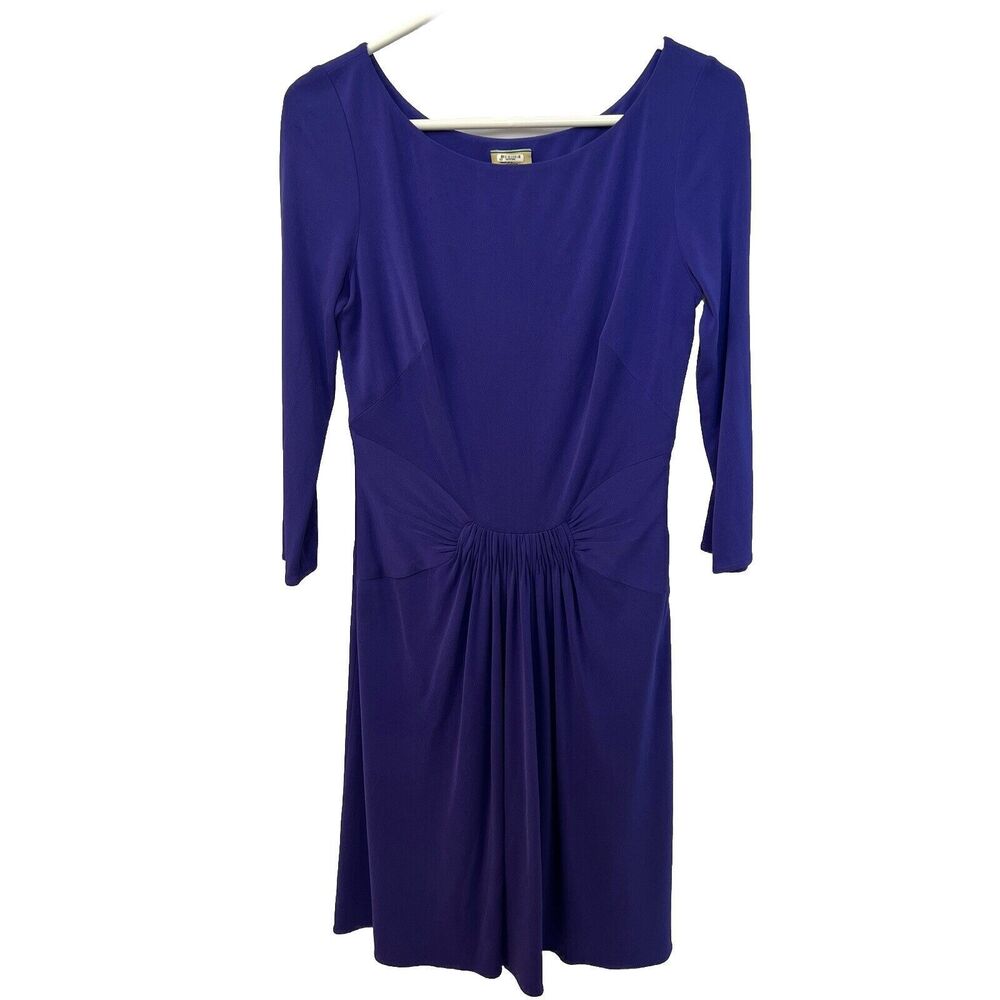 Issa‎ London Purple 100% Silk Sheath Midi Dress Sz 6 3/4 Sleeve Cocktail Wedding